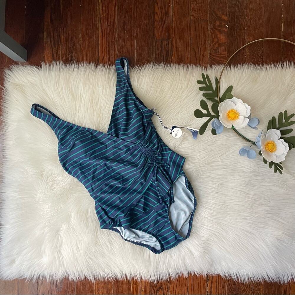 Sonnet Shores Navy & Green Stripe One Piece Swimsuit NWT